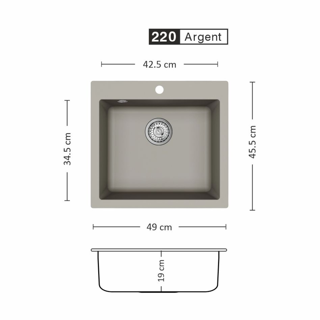 Гранитна Мивка KAVA 490 SI 49/ 45 см