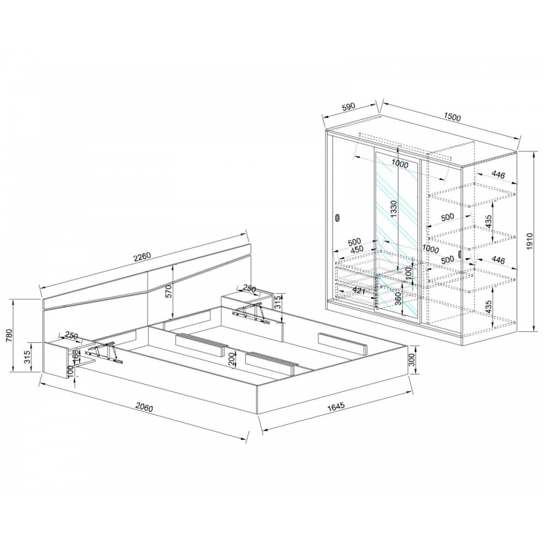Спален комплект Сити 7074 в пет цветови комбинации