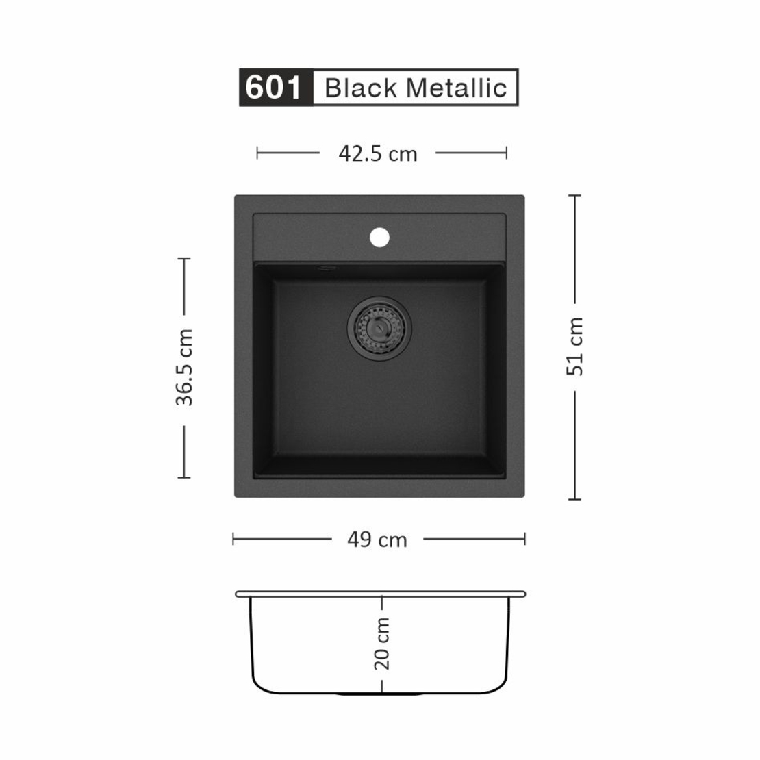 Гранитна Мивка IMPULSE 490 SI 49/ 51 см
