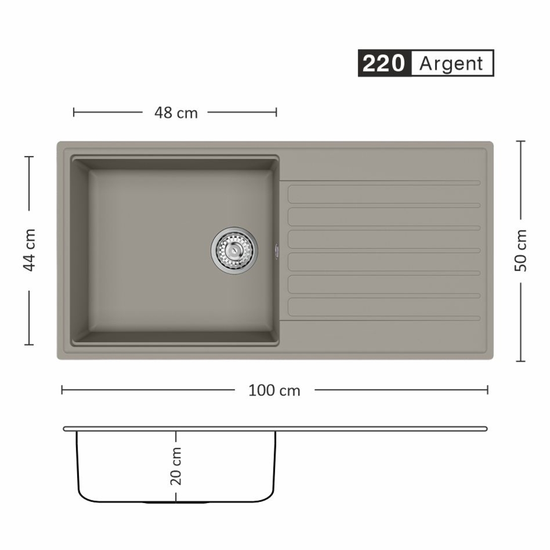 Гранитна Мивка FIORA BB 100.1 SI 100/ 50 см