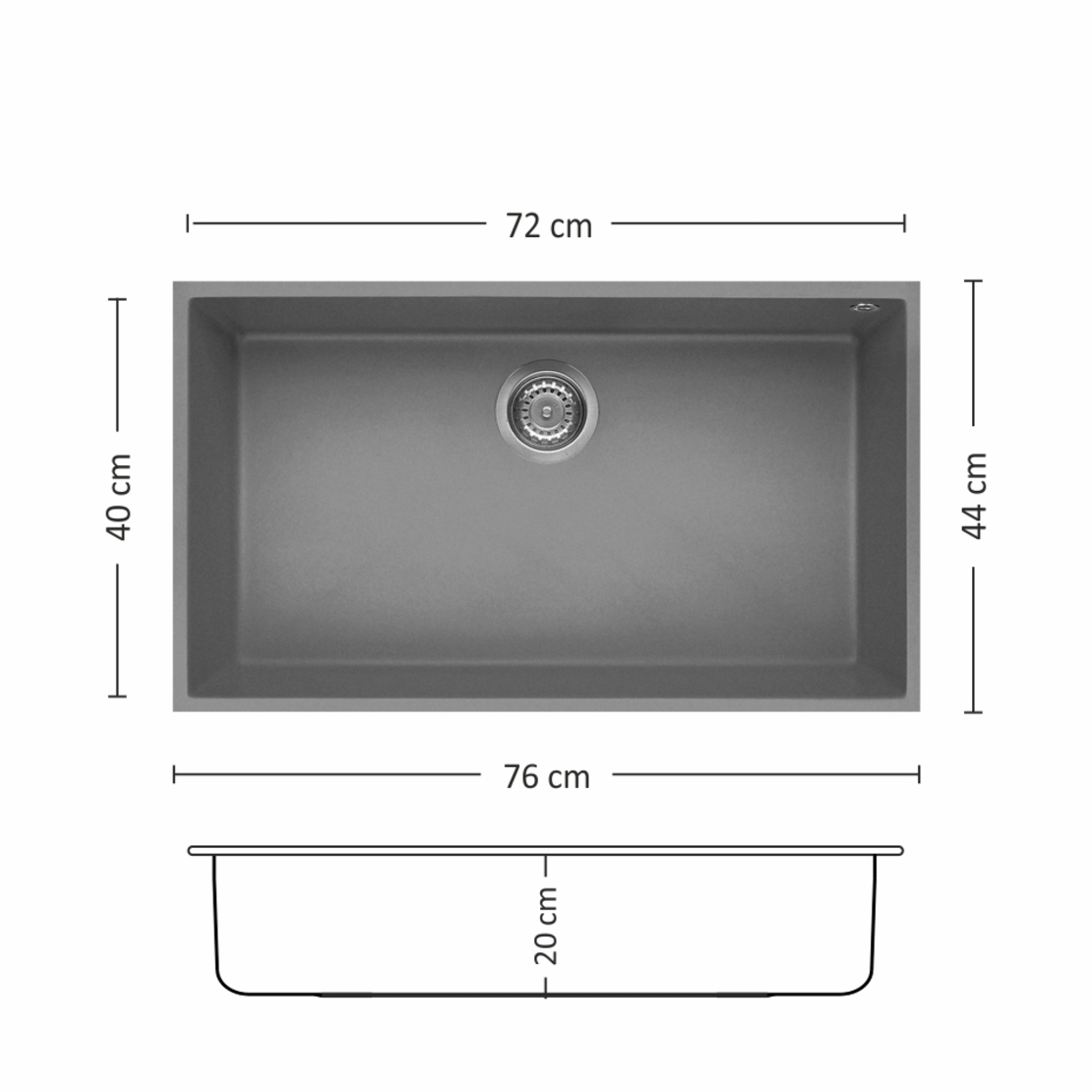 Гранитна Мивка BLOOM  760 U 76/ 44 см