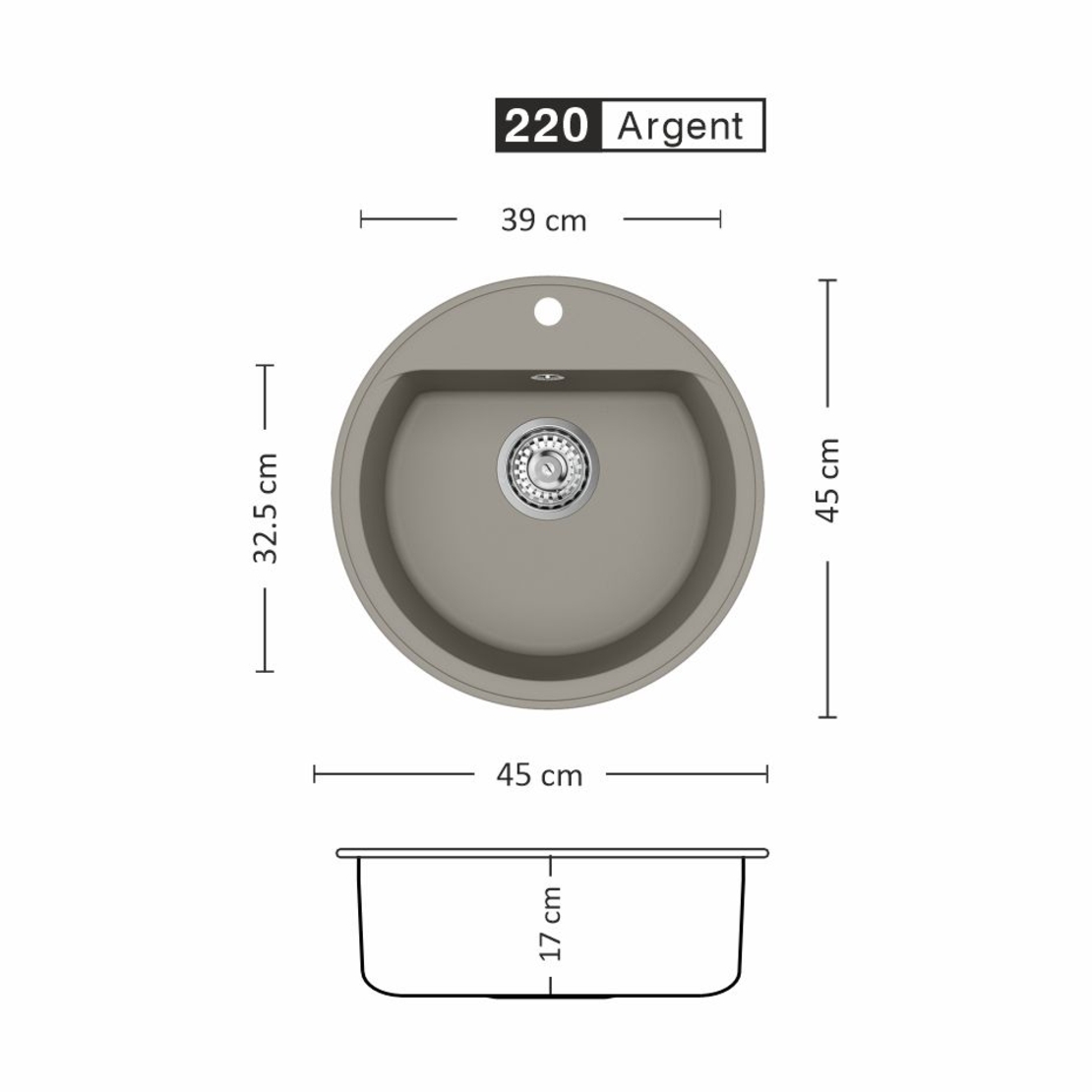 Гранитна Мивка KAVA ROUND SII Ф45 см