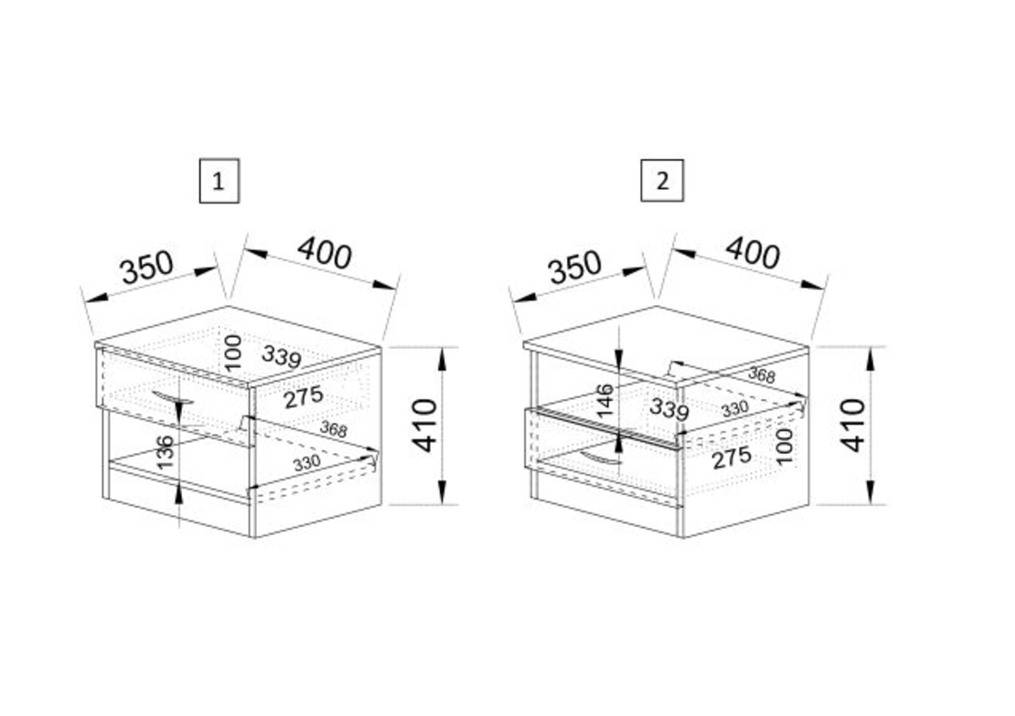 Нощно шкафче Сити 3007 в пет цветови комбинации