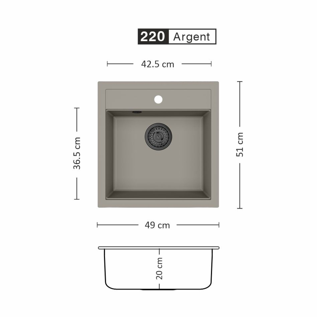 Гранитна Мивка IMPULSE 490 SI 49/ 51 см