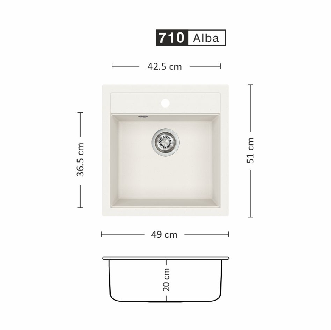 Гранитна Мивка IMPULSE 490 SI 49/ 51 см