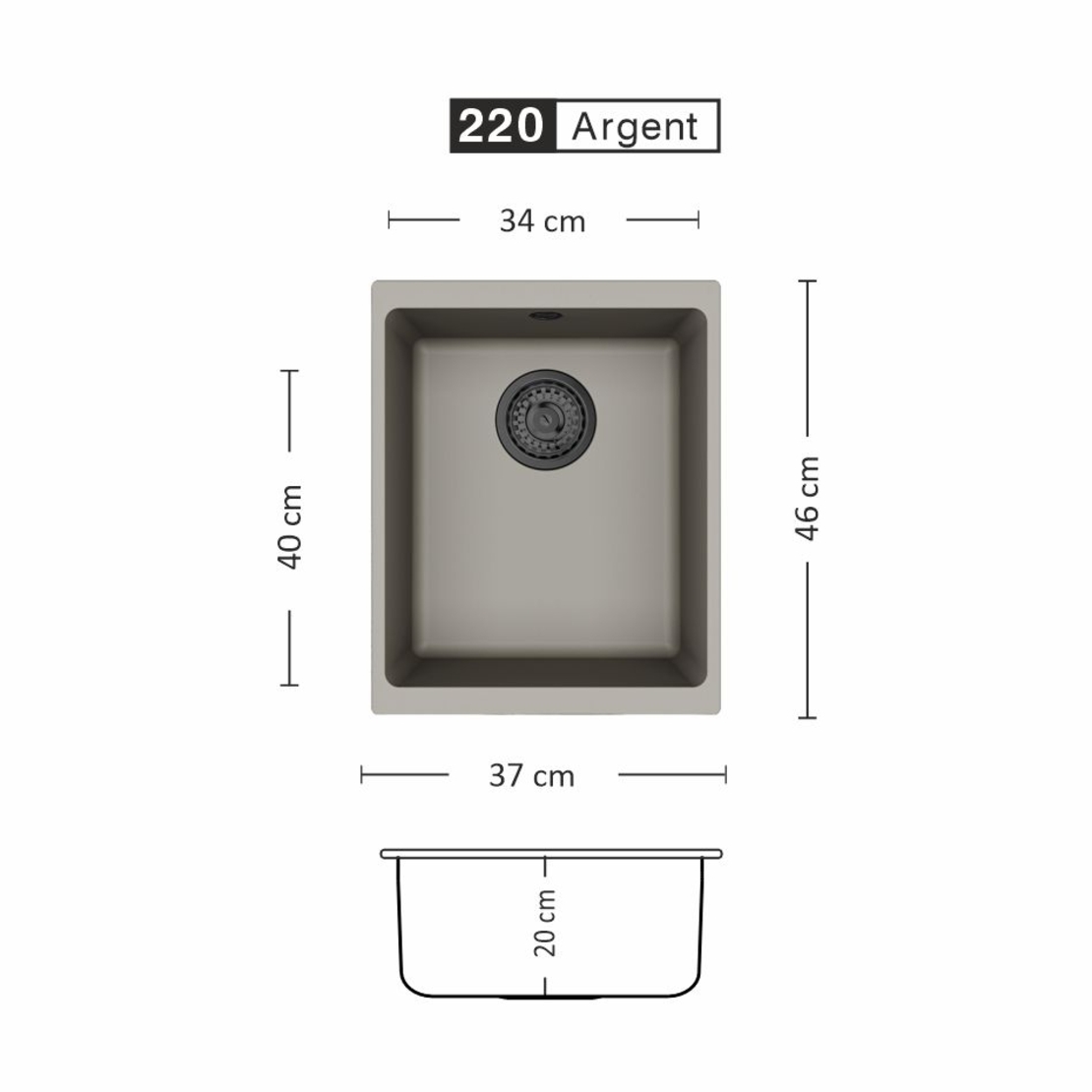 Гранитна Мивка COVER 370 U 37/ 46 см