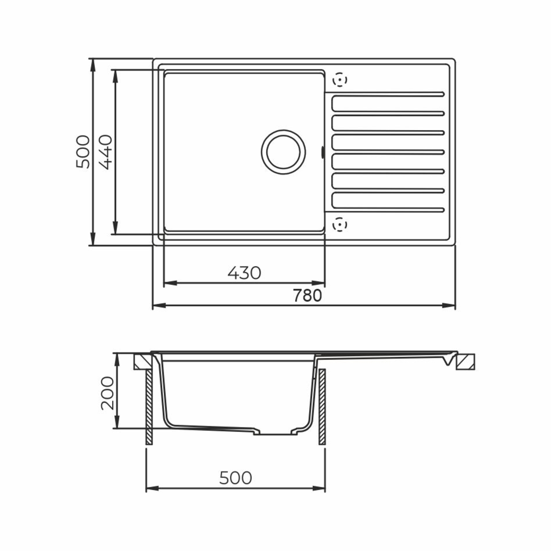 Гранитна Мивка FIORA BB 78.1 SI 78/ 50 см