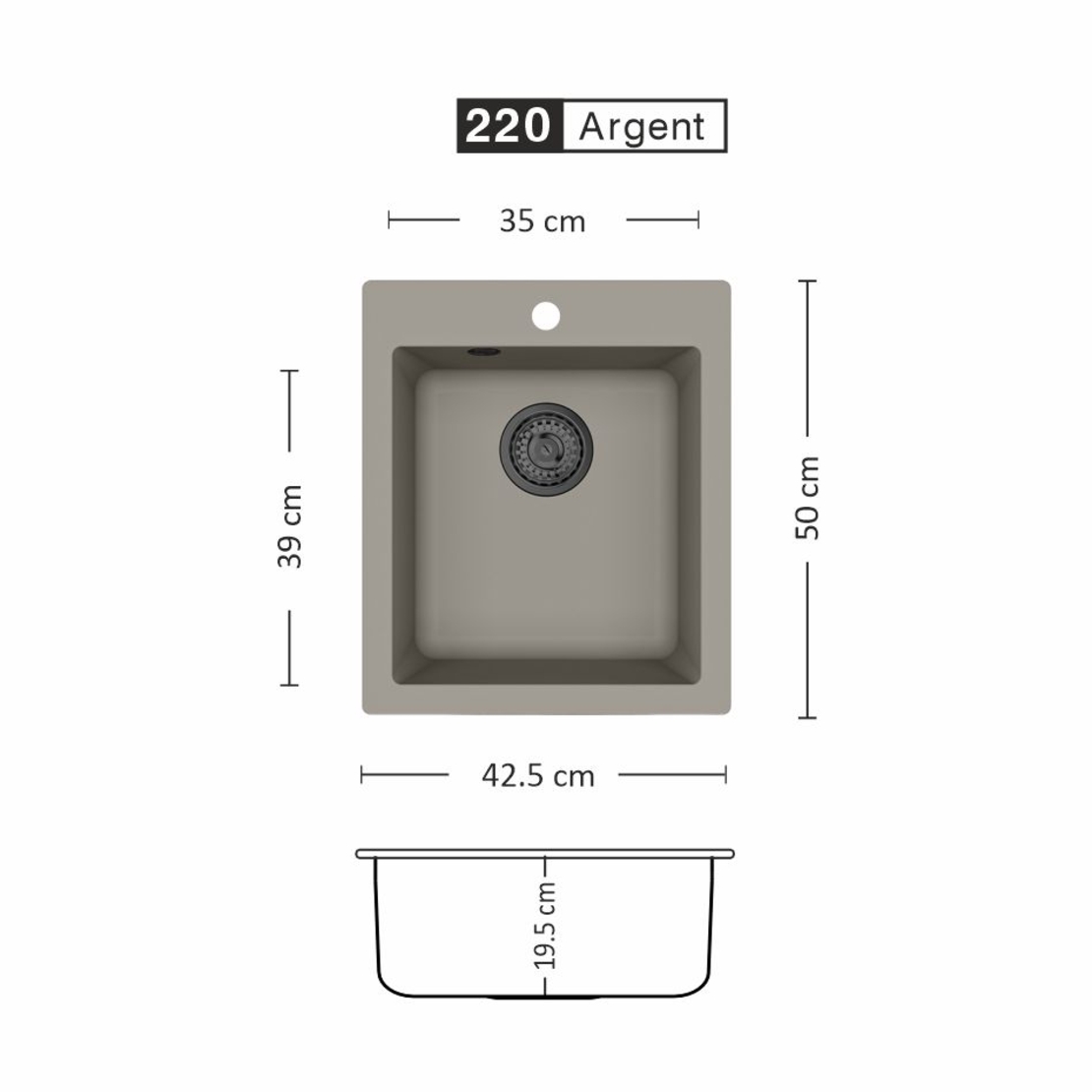 Гранитна Мивка IMPULSE 425 SI 42,5/ 50 см