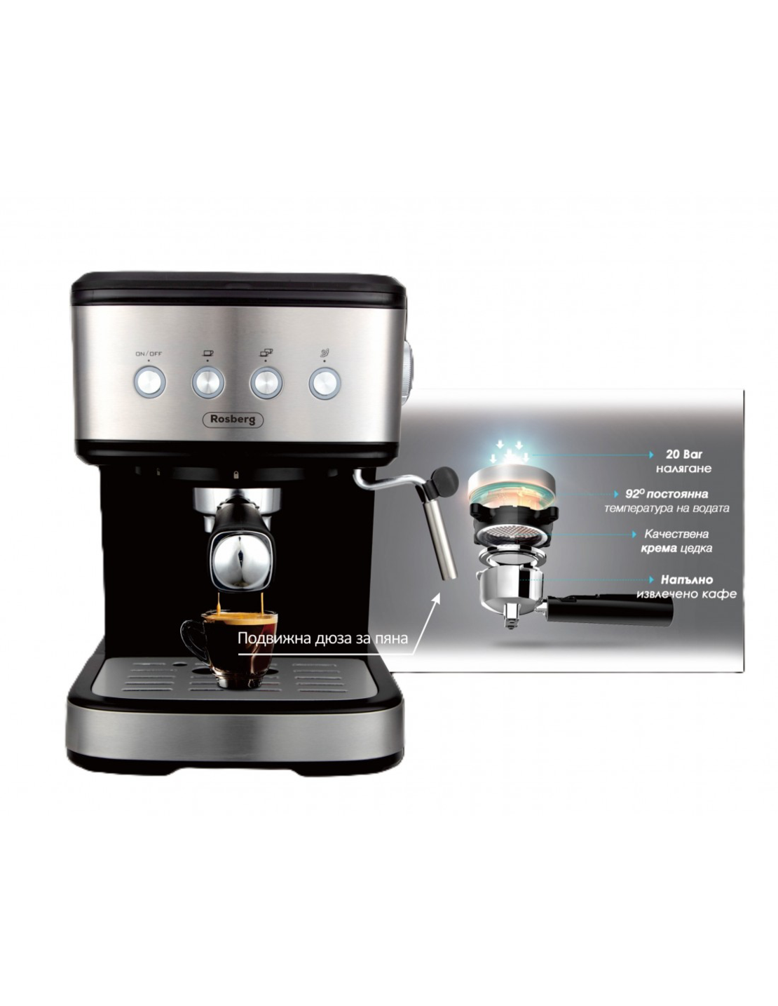 Еспресо машина Оliver Voltz OV51171F, 1.2 l, 20 bar, 1100W, Кремa диск