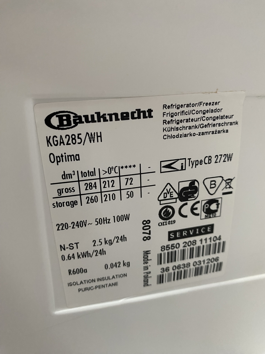 Bauknecht KGA 285/WH Optima