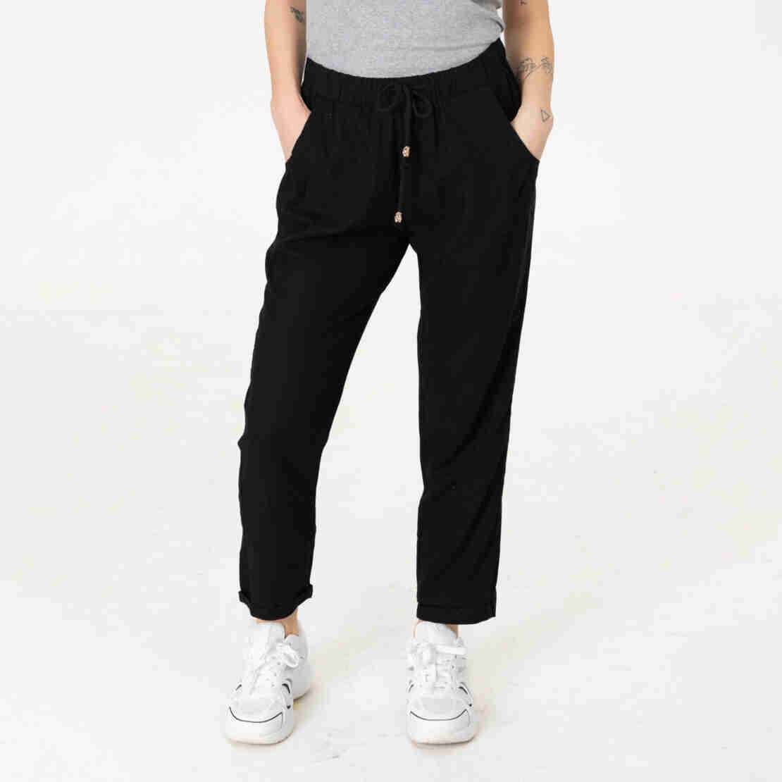 Ленен панталон - 160 Черен