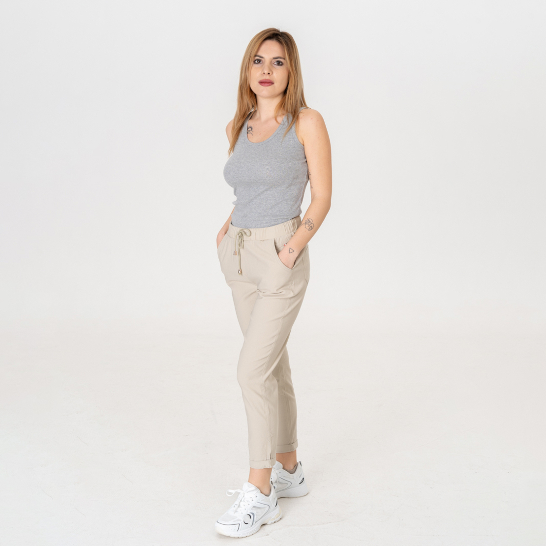 Памучен панталон - 216  Кремав