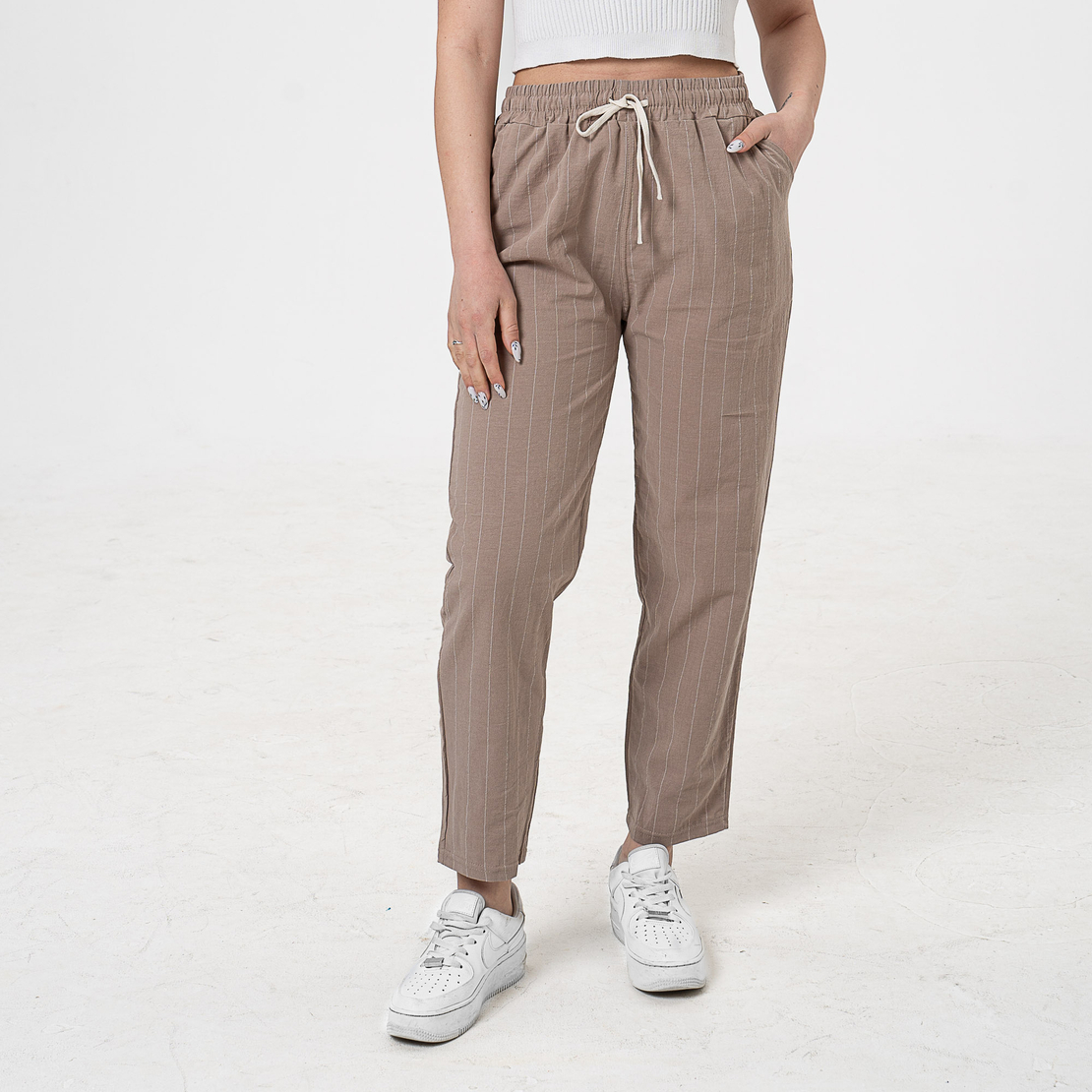 Памучен панталон - 26403 Тъмно бежов