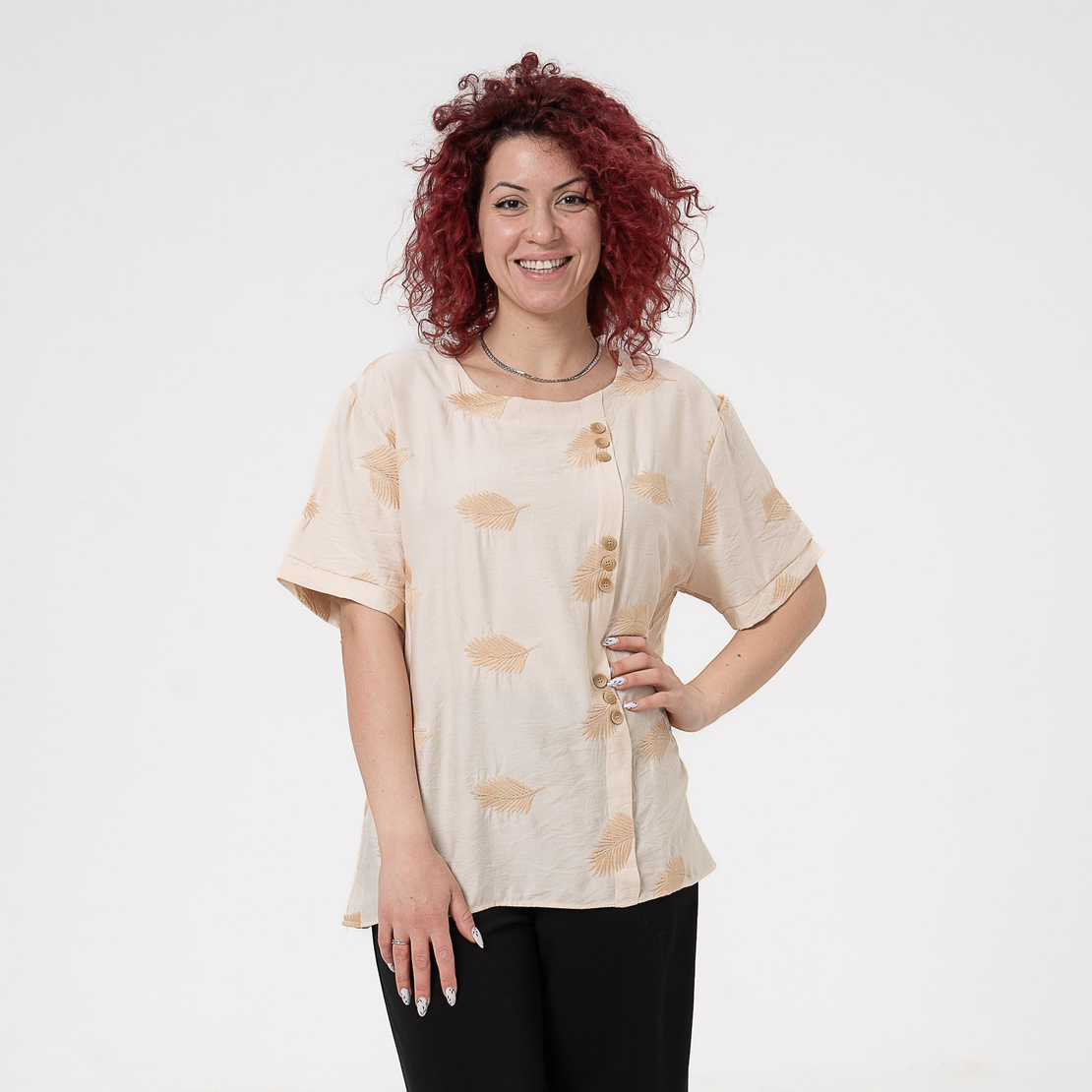 Блуза Големи Размери - 61021 Бежова
