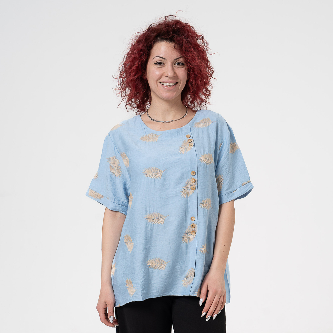 Блуза Големи Размери - 61021 Синя