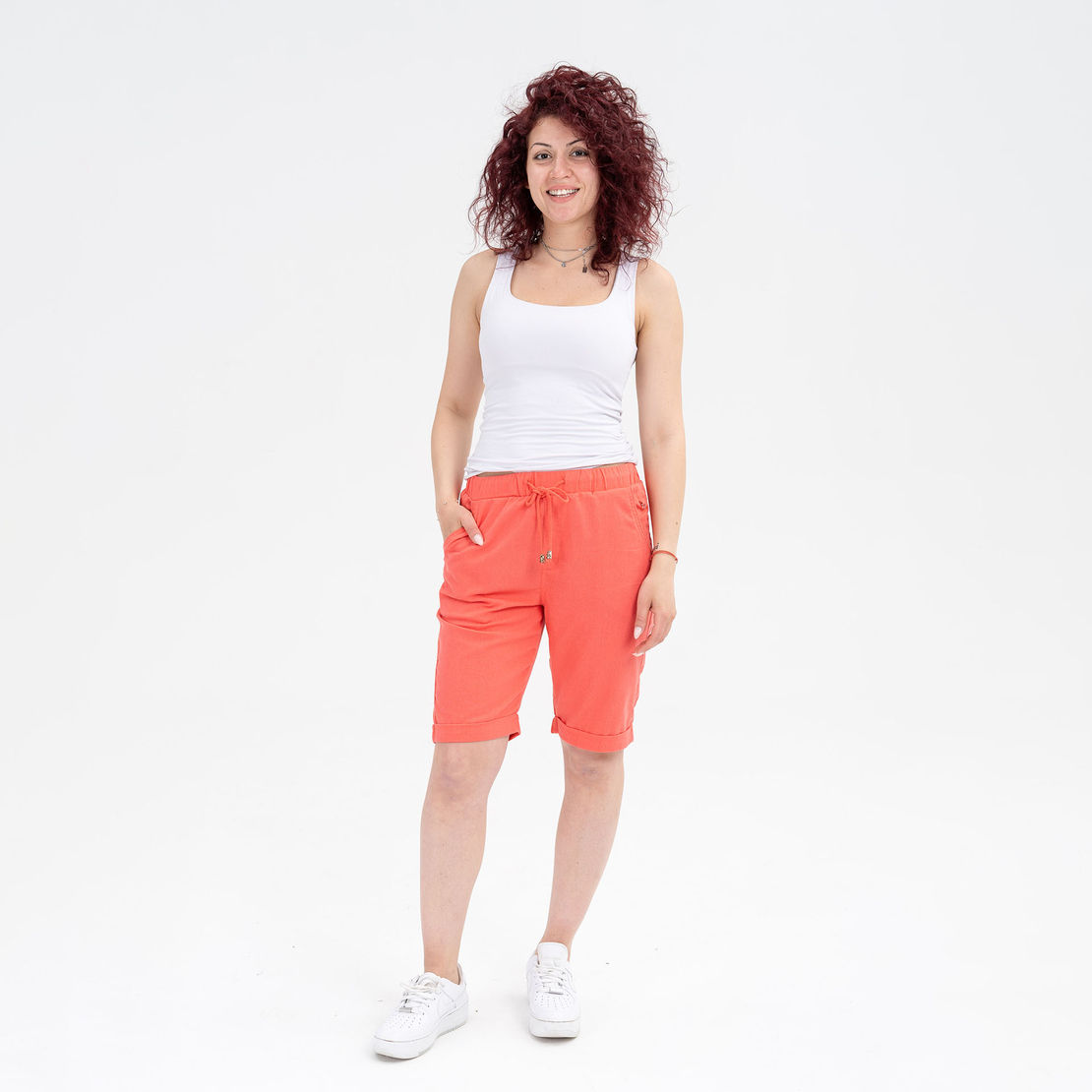 Къс Ленен панталон - 125 Корал