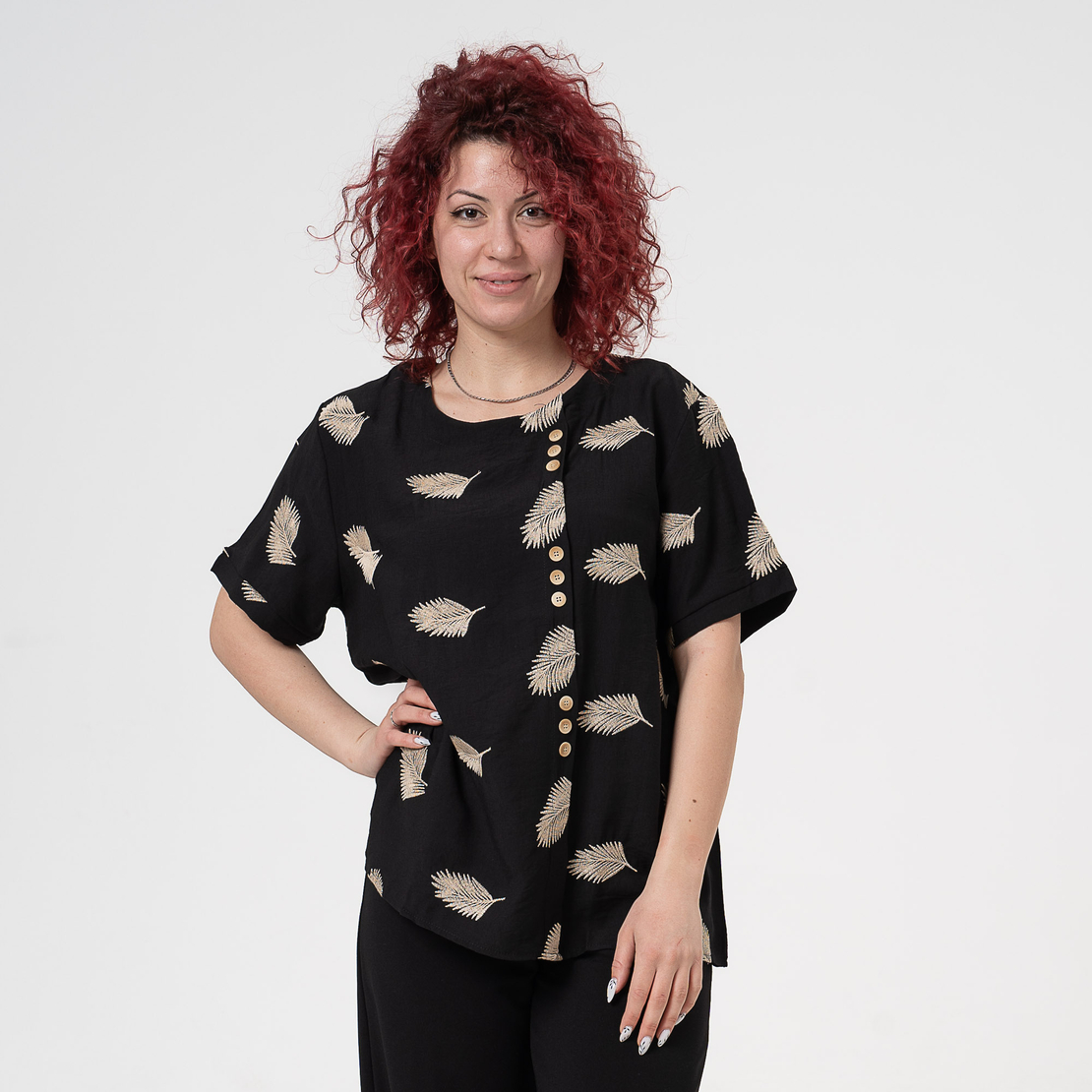 Блуза Големи Размери - 61021 Черна