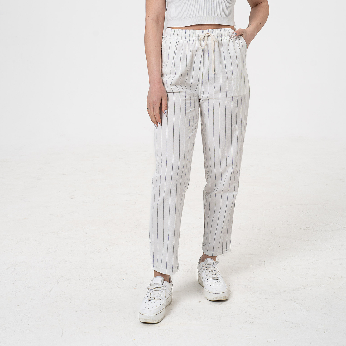 Памучен панталон - 26403 Бял