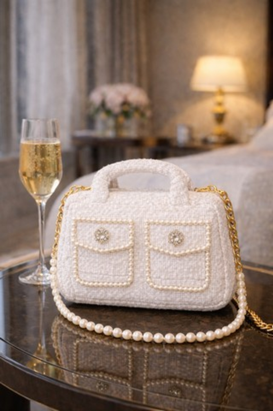 ЧАНТА Lady Bouclé Pearl Noir & Blanc 02