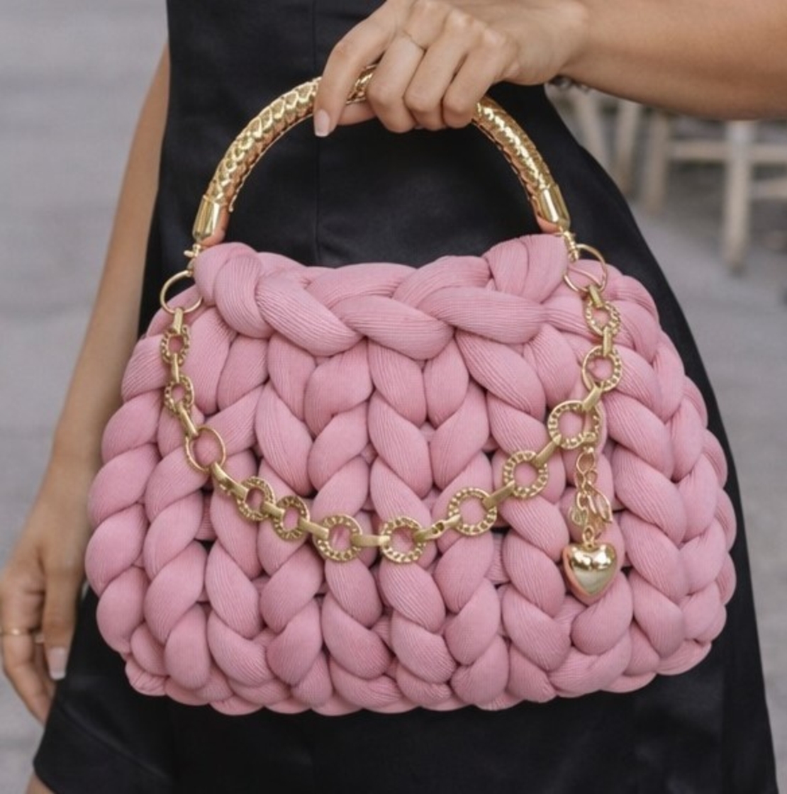 РЪЧНО ПЛЕТЕНА ЧАНТА - AURA LUX-Sugar Pink