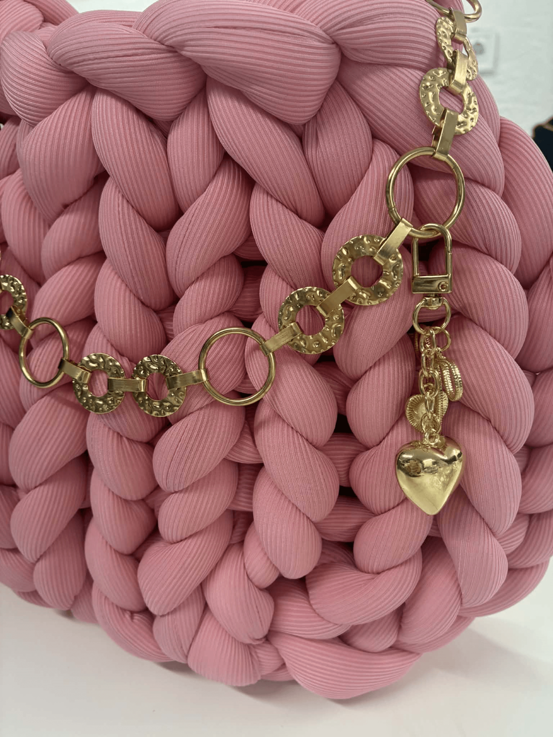 РЪЧНО ПЛЕТЕНА ЧАНТА - AURA LUX-Sugar Pink