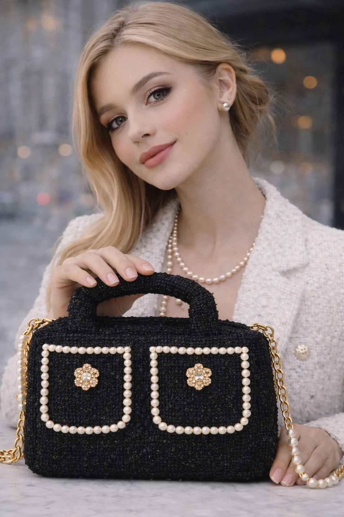 Lady Bouclé Pearl Noir & Blanc 01