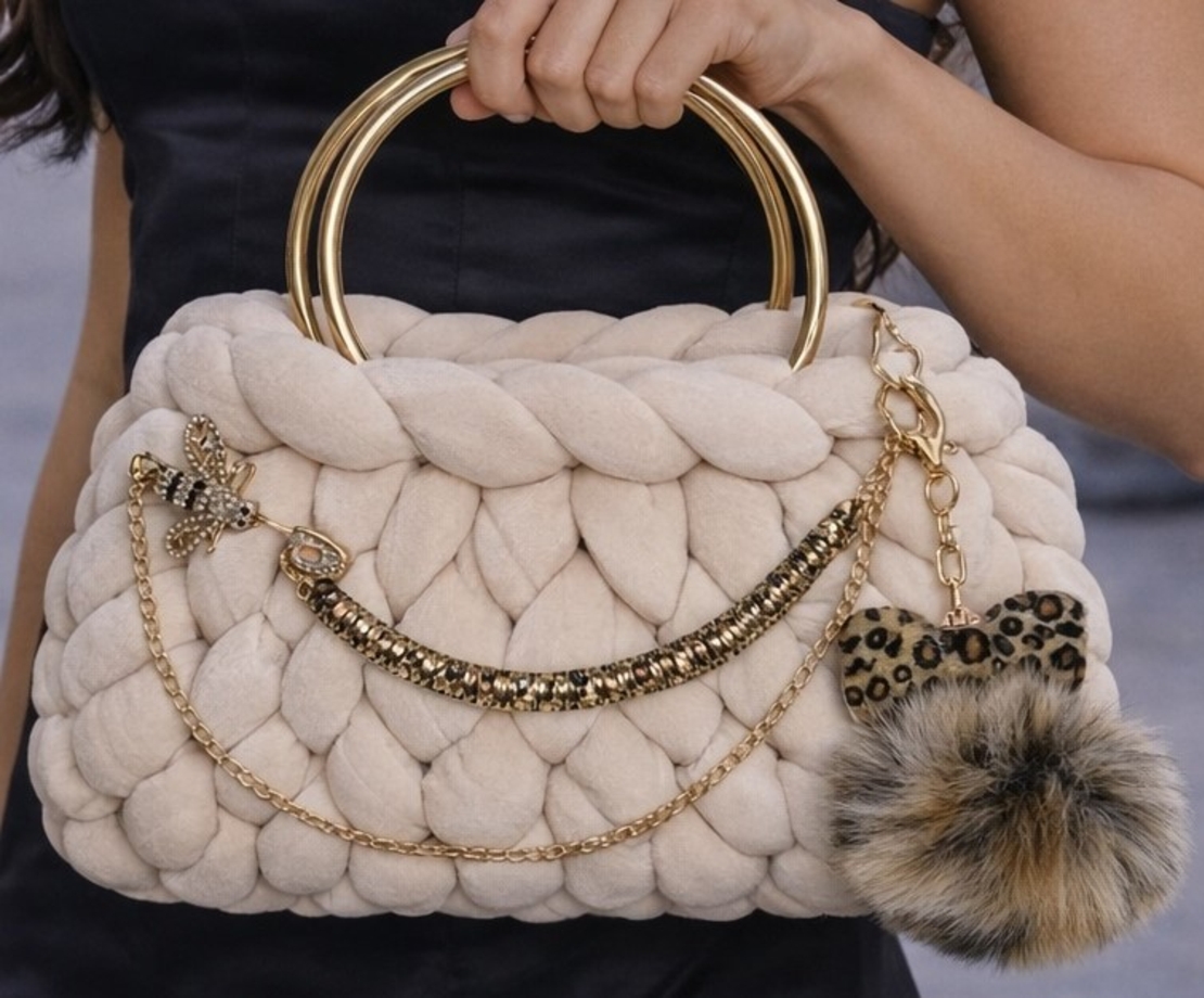 РЪЧНО ПЛЕТЕНА ЧАНТА - AURA LUX-Beige