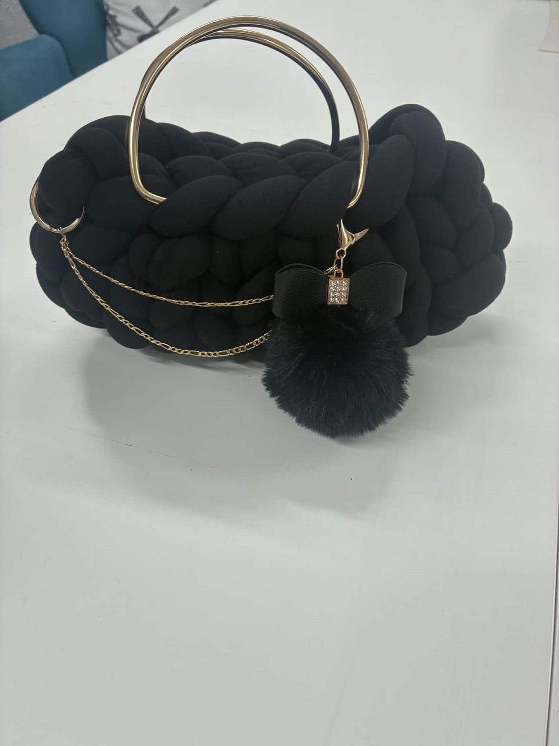 РЪЧНО ПЛЕТЕНА ЧАНТА - AURA LUX -Black-Mini