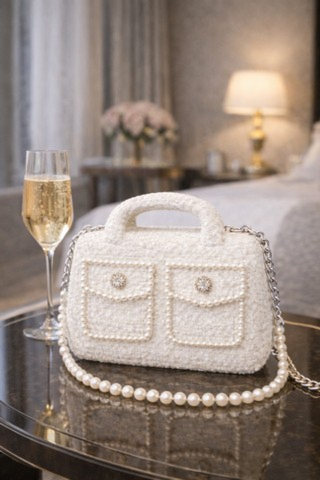 ЧАНТА Lady Bouclé Pearl Noir & Blanc 02