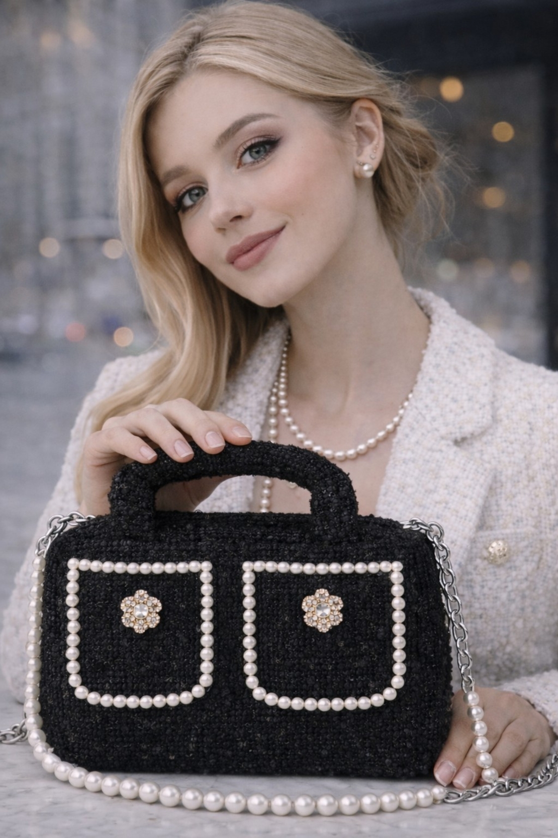 Lady Bouclé Pearl Noir & Blanc 01