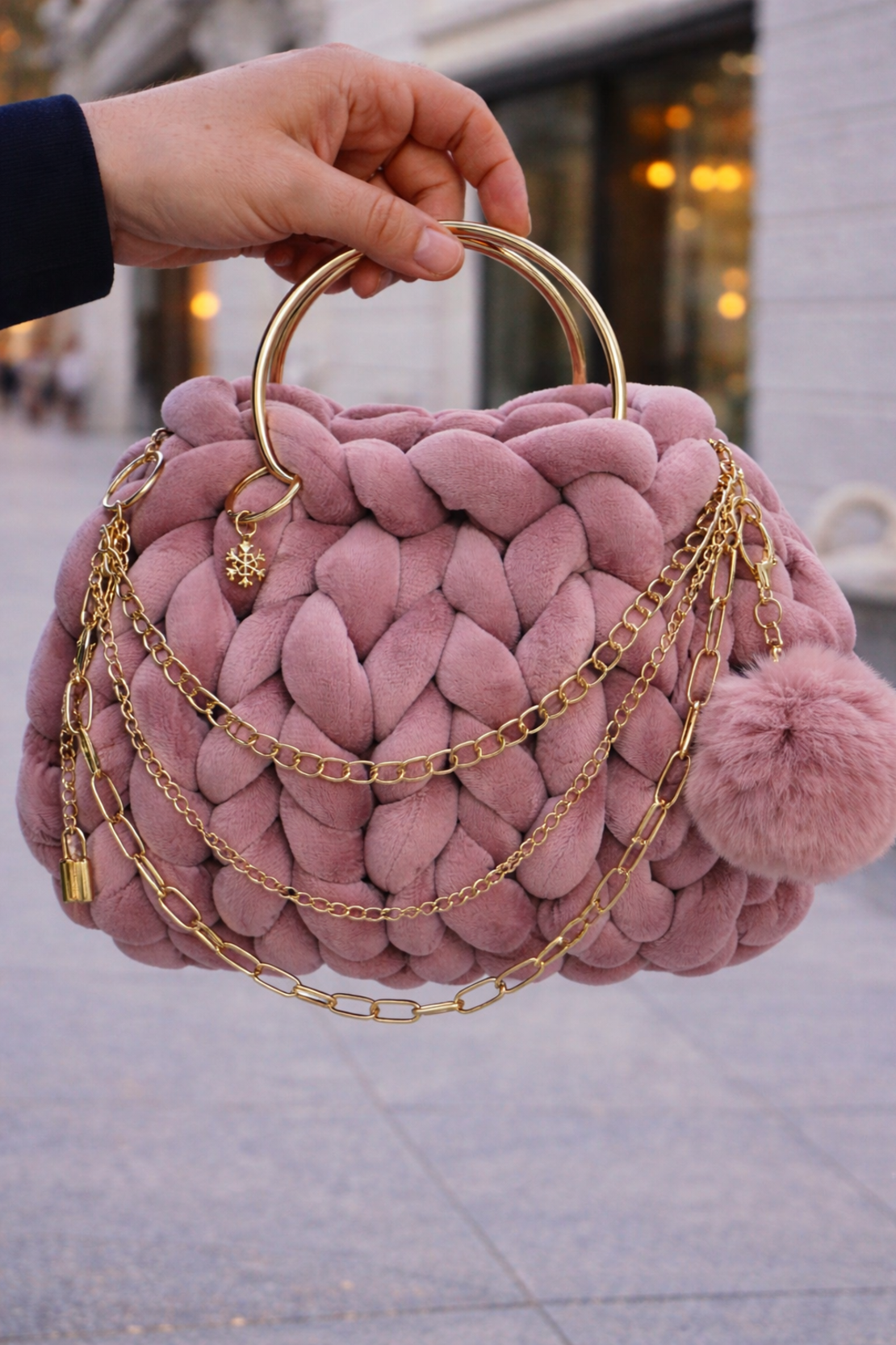 РЪЧНО ПЛЕТЕНА ЧАНТА - AURA LUX -Dust Rose