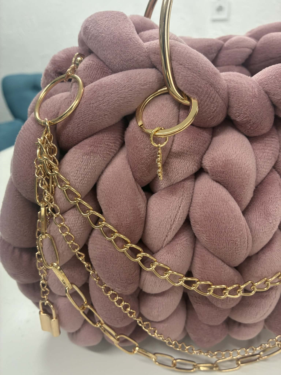 РЪЧНО ПЛЕТЕНА ЧАНТА - AURA LUX -Dust Rose