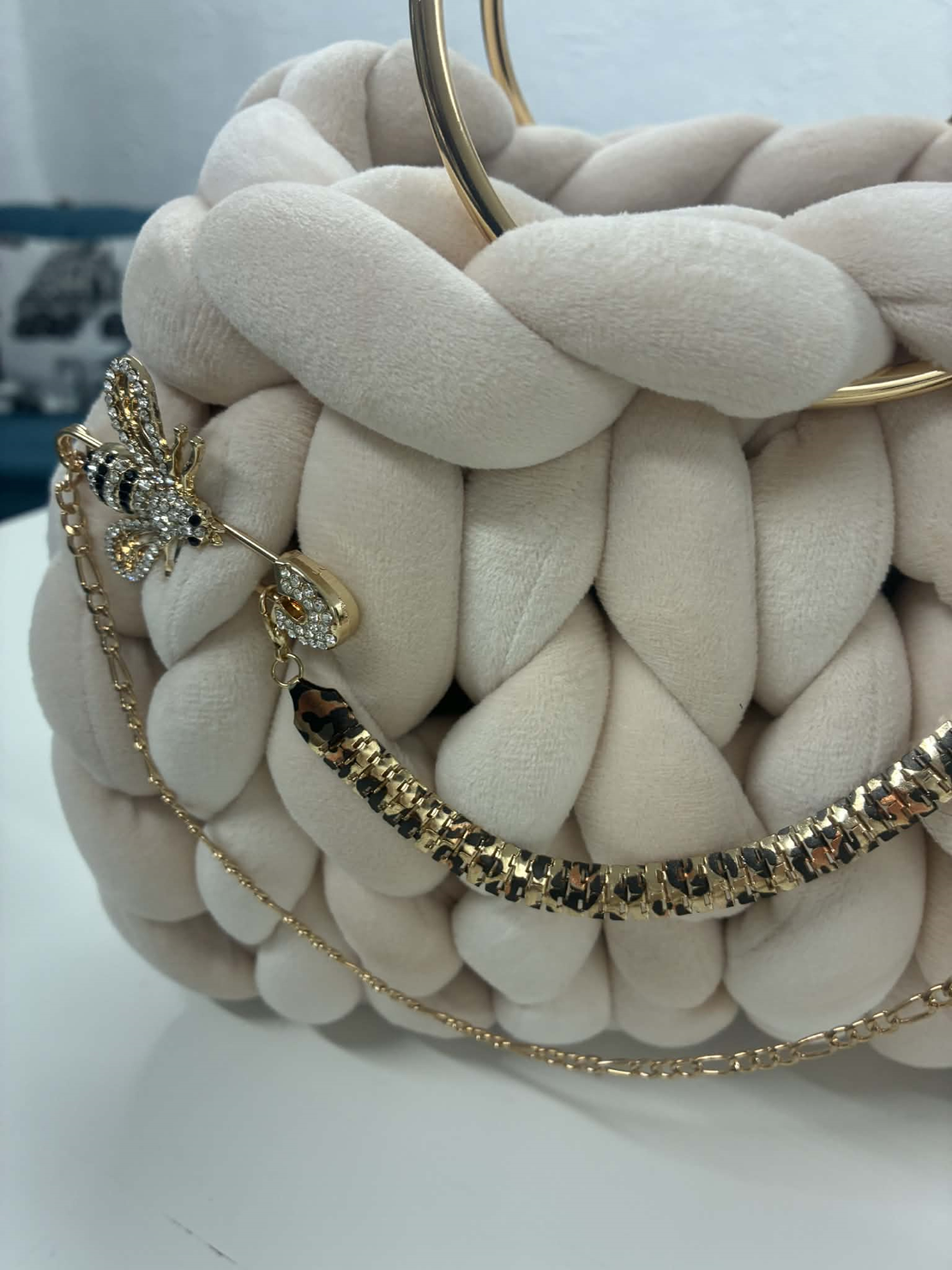 РЪЧНО ПЛЕТЕНА ЧАНТА - AURA LUX-Beige