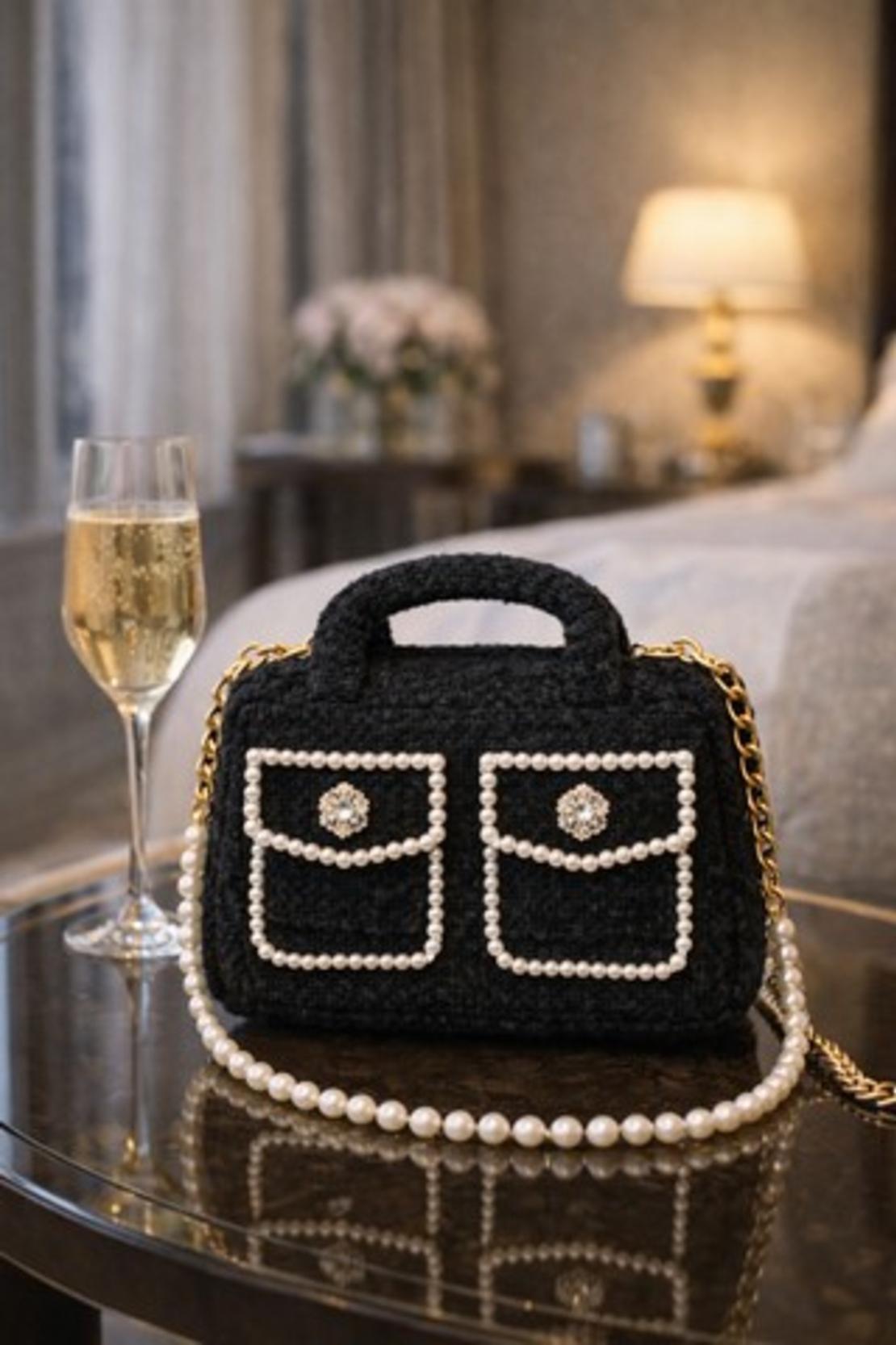 ЧАНТА Lady Bouclé Pearl Noir & Blanc 02