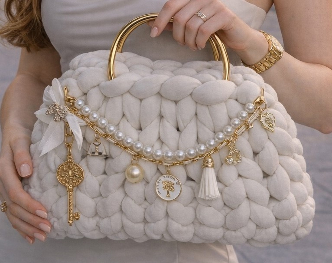 РЪЧНО ПЛЕТЕНА ЧАНТА - AURA LUX -Pearl