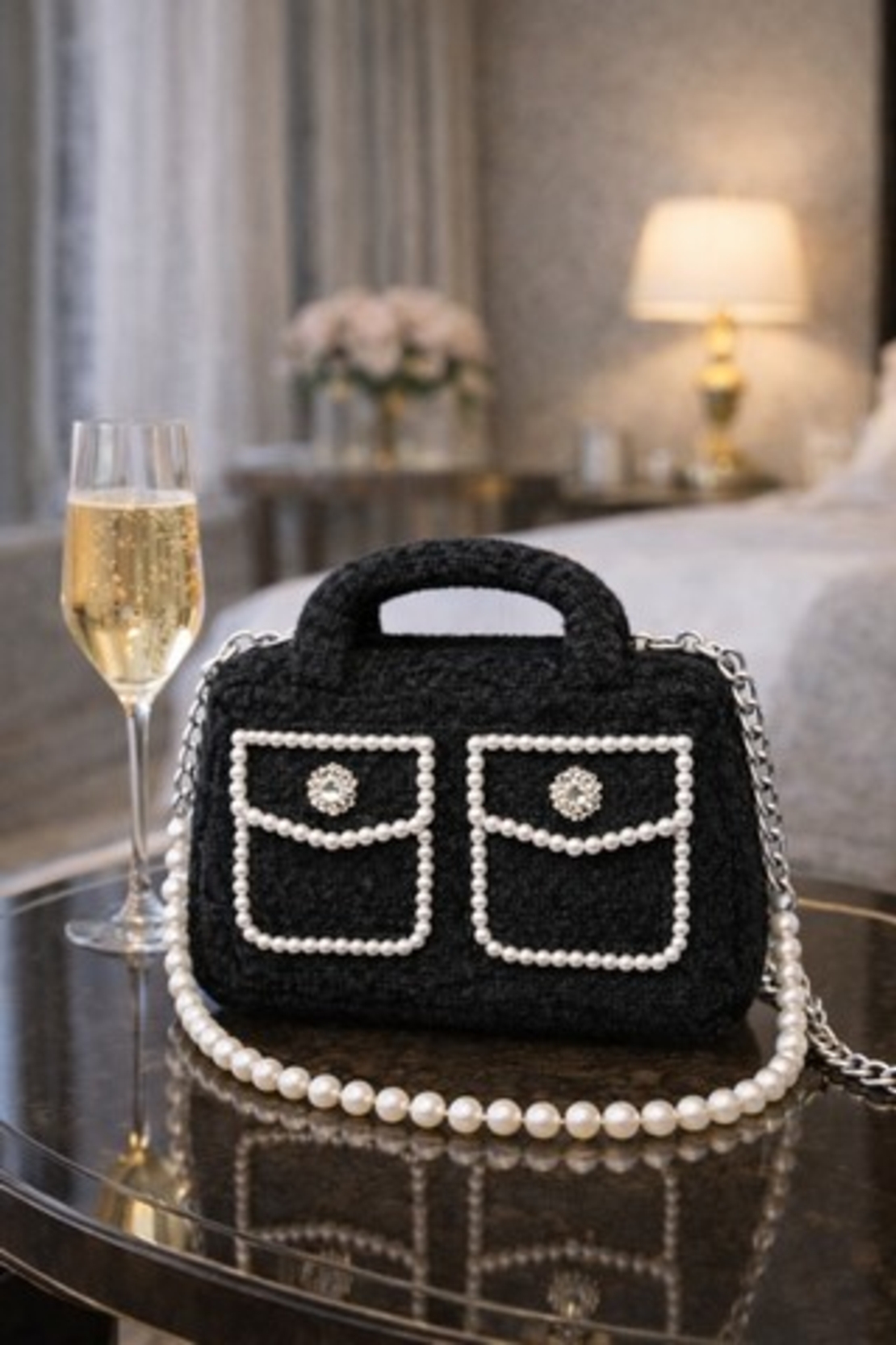 ЧАНТА Lady Bouclé Pearl Noir & Blanc 02