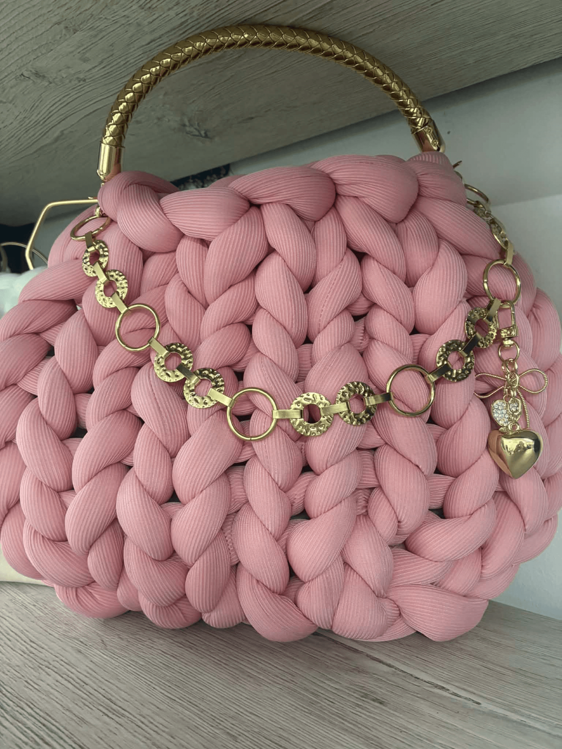 РЪЧНО ПЛЕТЕНА ЧАНТА - AURA LUX-Sugar Pink