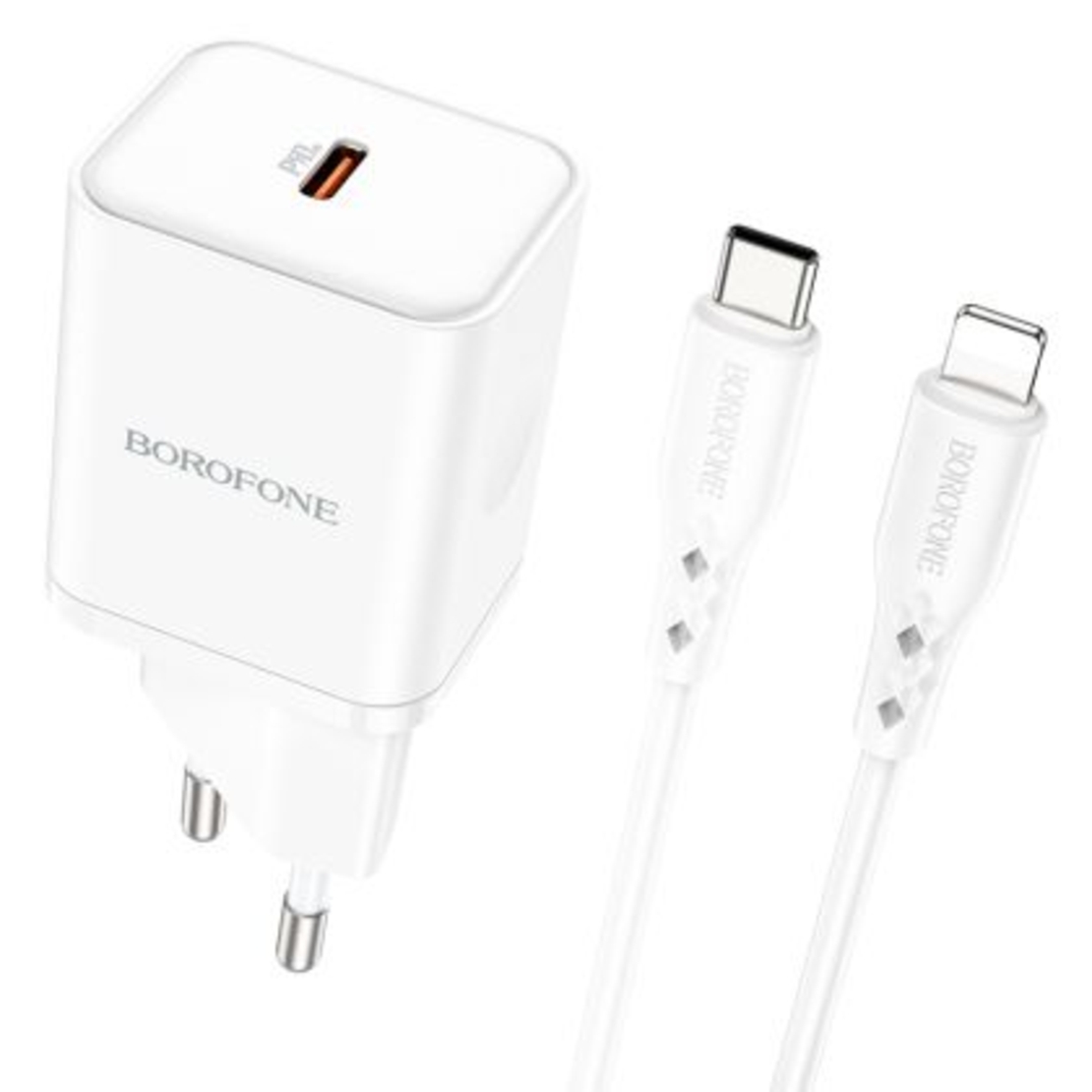 Зарядно Borofone, BN6 Field, QC3.0 PD 20W, Кабел Type C-Lightning, Бързо зареждане, Бяло