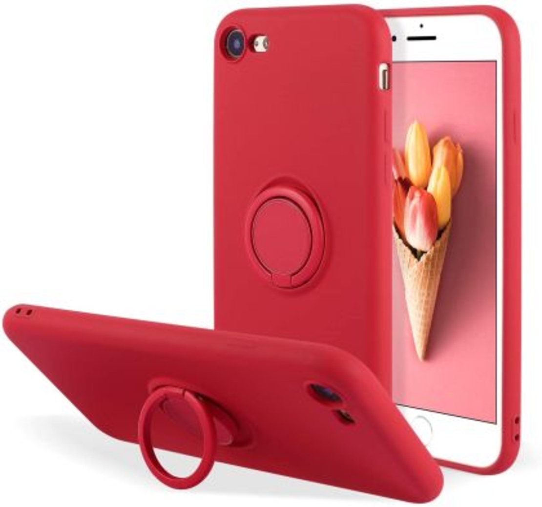 Кейс Vennus Silicone Ring за IPhone 7/8/SE 2020/SE 2022, Метален ринг, Защита около камерата, Червен