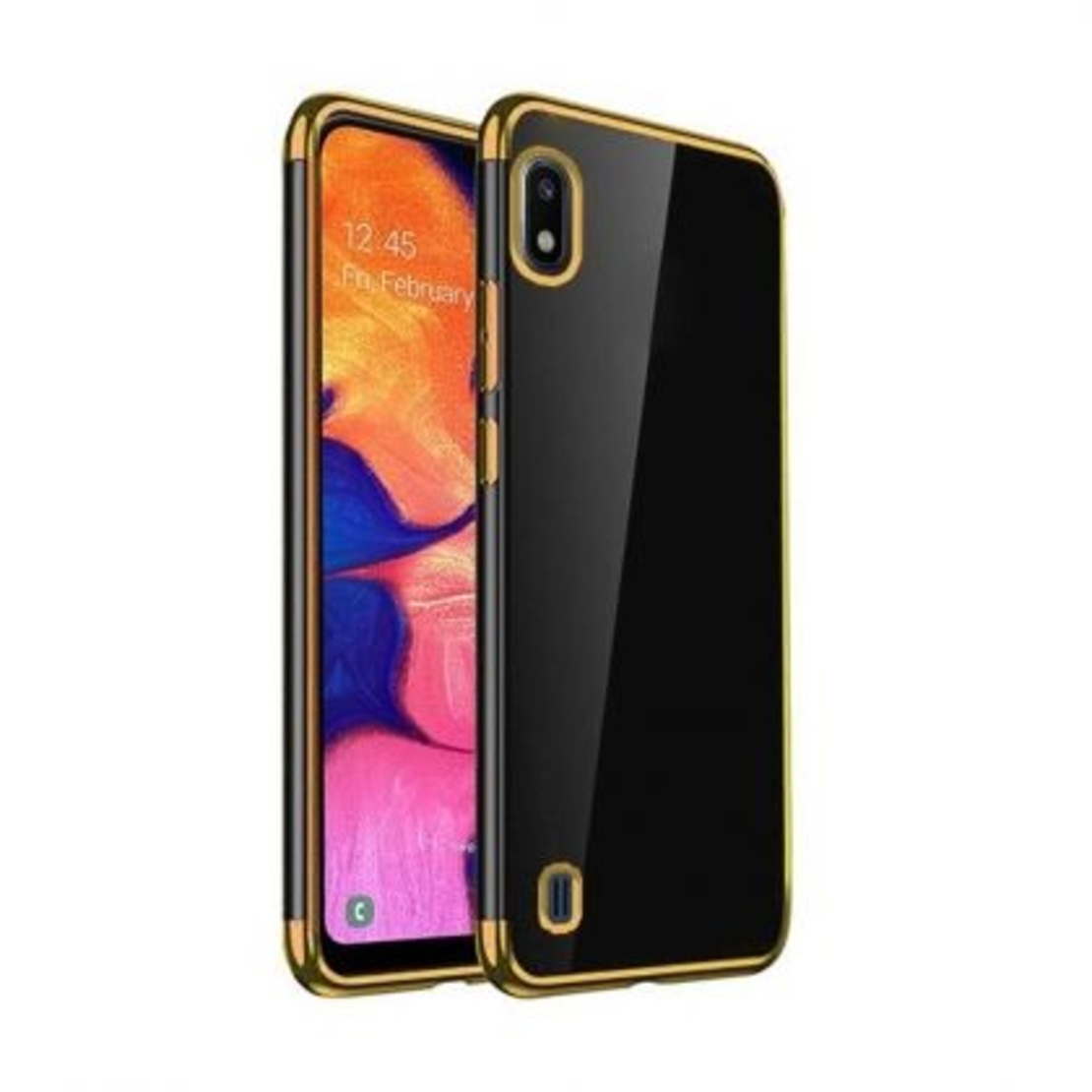 Силиконов прозрачен кейс New Electro за Samsung A105/M105 Galaxy A10/M10, Златна гланцирана рамка, Прозрачен