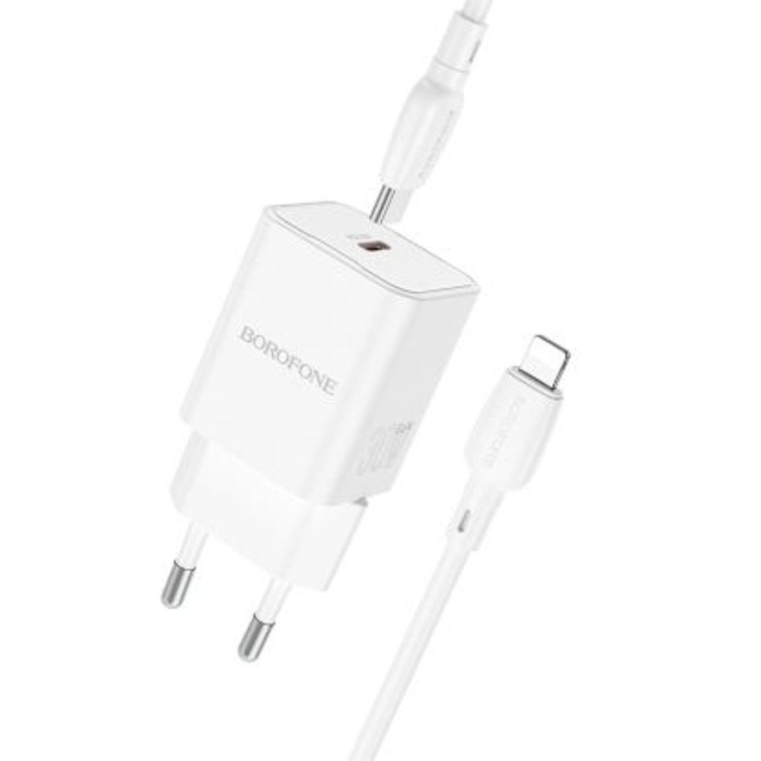 Зарядно Borofone, BN13 Safety GaN, PD 30W, Кабел Type C-Lightning, Бързо зареждане, Бяло