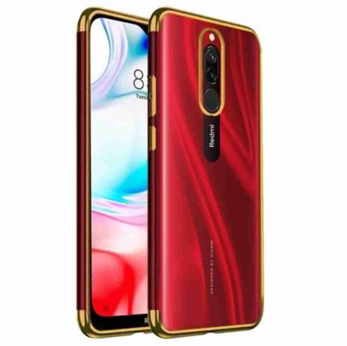 Силиконов прозрачен кейс New Electro за Xiaomi Redmi 8, Златна гланцирана рамка, Прозрачен