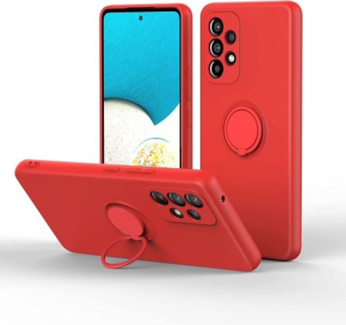 Кейс Vennus Silicone Ring, за Samsung Galaxy A52/A52S 4G/5G, Метален ринг, Защита около камерата, Червен