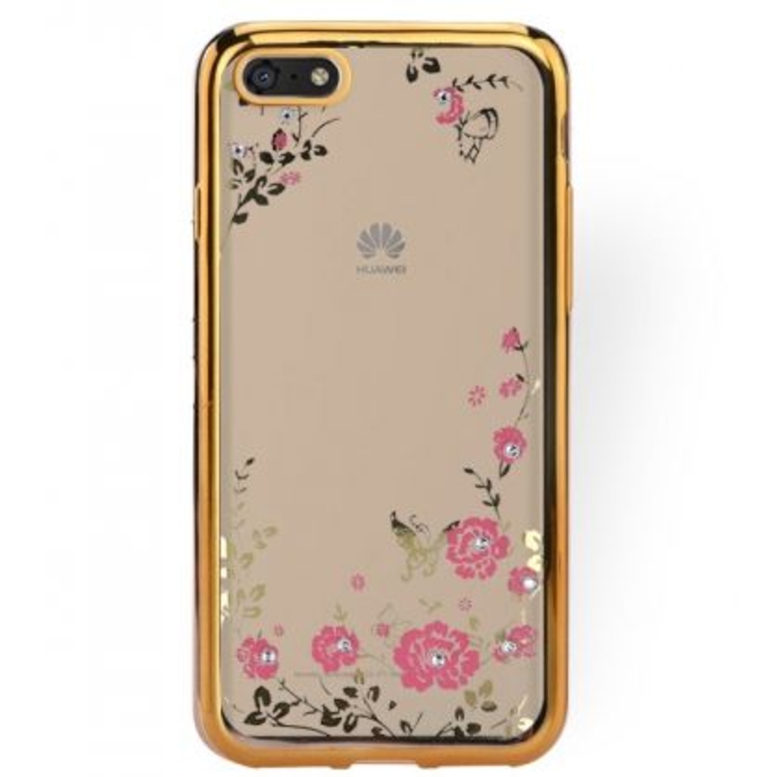 Луксозен гръб Flowers с камъни за Huawei Y5 2018, Златен