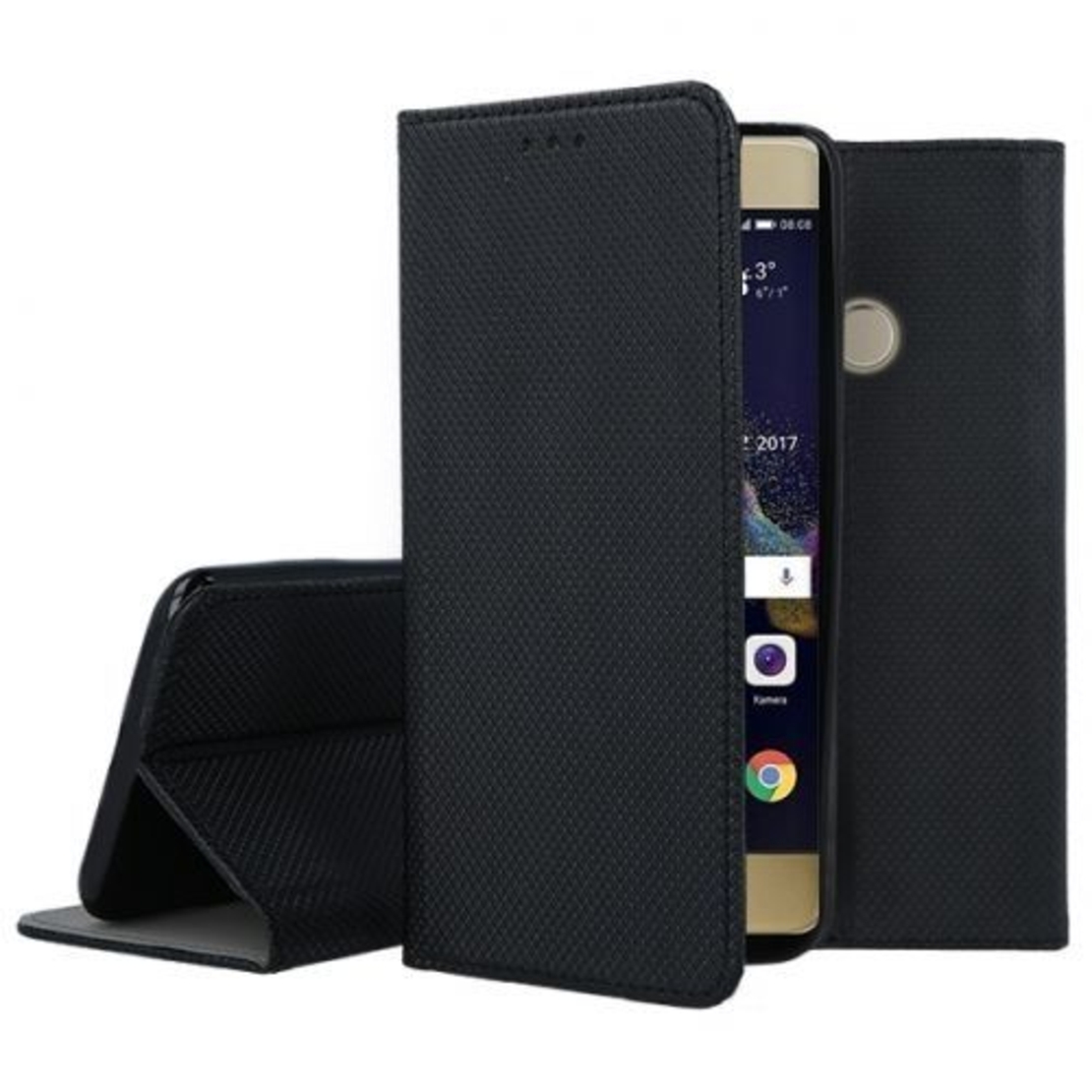 Кожен калъф Flip Book Smart за Huawei P Smart, Черен