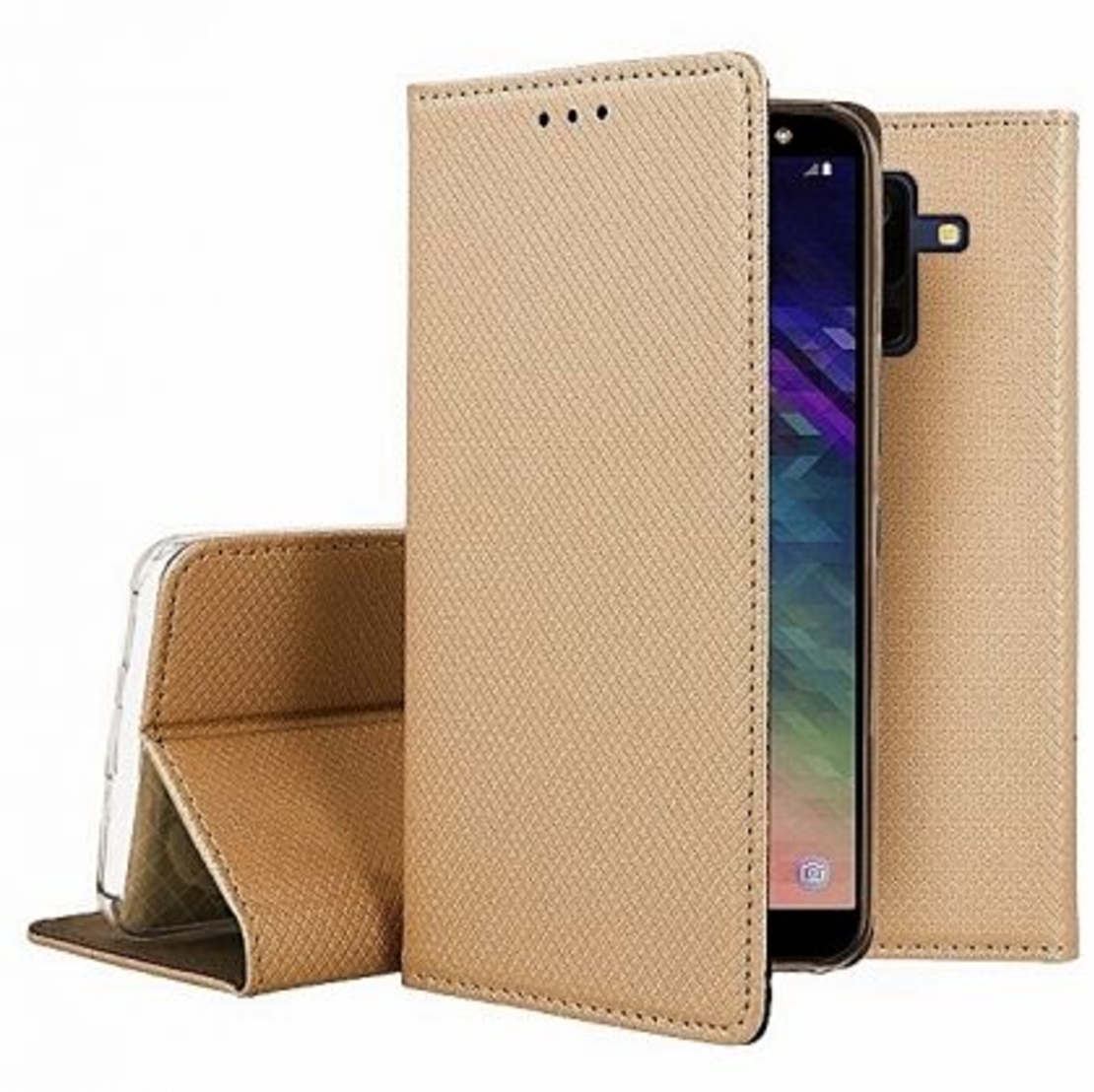 Кожен калъф Flip Book Smart за Samsung A605 Galaxy A6 Plus 2018, Златен