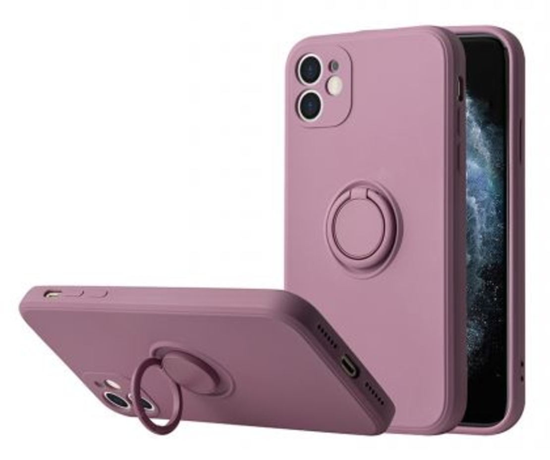 Кейс Vennus Silicone Ring за IPhone 11, Метален ринг, Защита около камерата, Лилав
