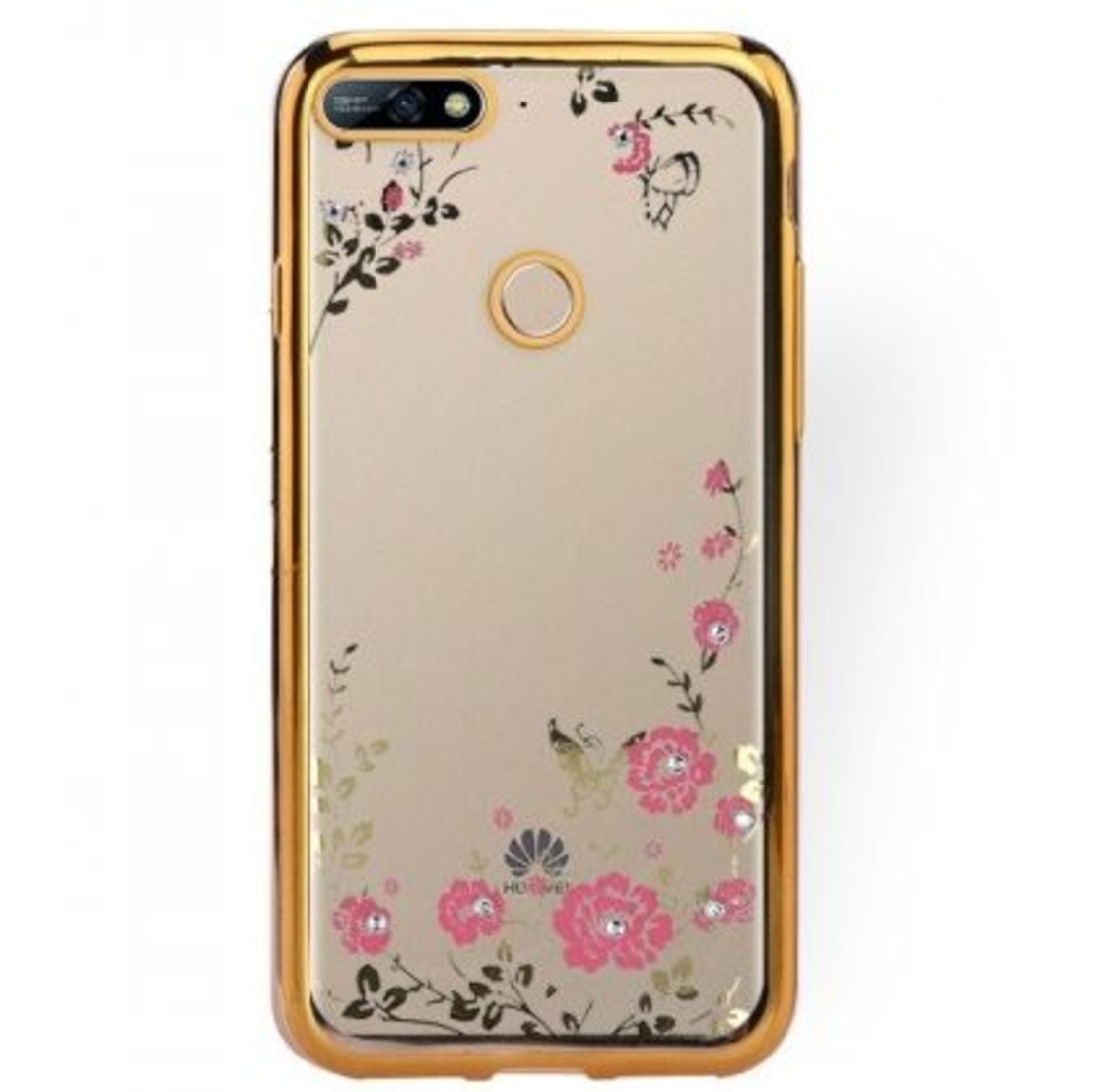 Луксозен гръб Flowers с камъни за Huawei Y7 Prime 2018, Златен