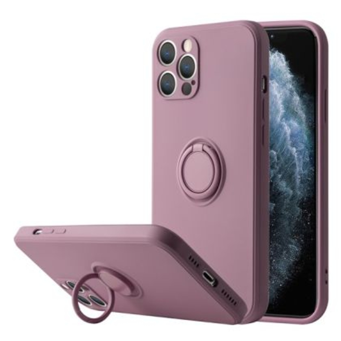 Кейс Vennus Silicone Ring за IPhone 12 Pro, Метален ринг, Защита около камерата, Лилав