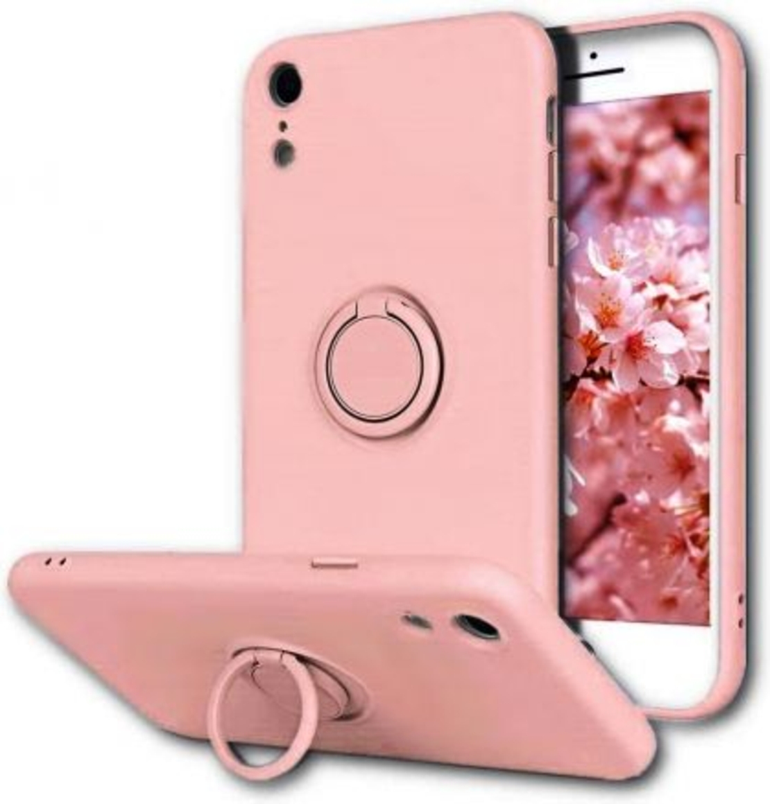 Кейс Vennus Silicone Ring за IPhone XR, Метален ринг, Защита около камерата, Светло розов